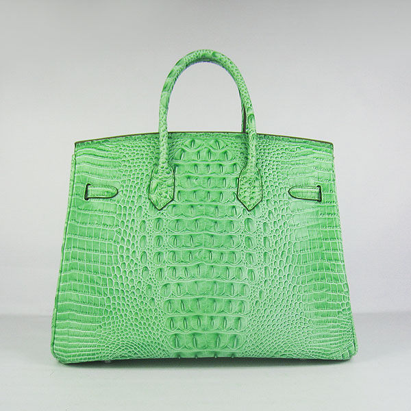 High Quality Fake Hermes Birkin 35CM Crocodile Head Veins Leather Bag Green 6089 - Click Image to Close